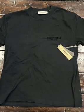 Essentials Black Crewneck Short Sleeve Tee with Chest Logo